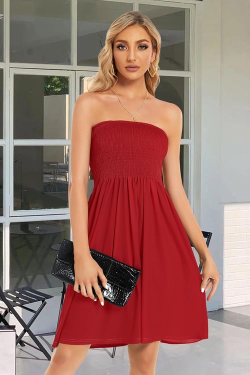 CHICGAL Summer Dresses - Strapless Boho Floral Print Beach Cover-Up for Women