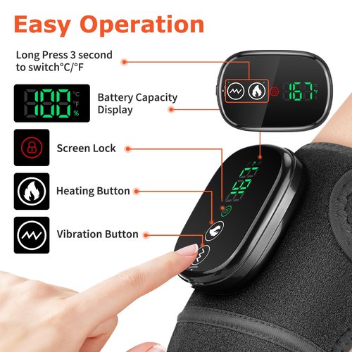 FlareMore Cordless Heated Knee Massager with Vibration for Pain Relief, Heated Knee Brace Wrap, 3 in 1 Knee Heating Pad with 3 Heating Levels, 3 Massage Modes