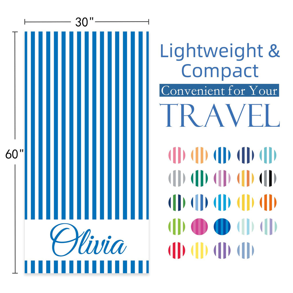 Dreamdecor Custom Beach Towel with Name Striped Kids Personalized Beach Towels for Swimming Pool Vacation Graduation Gifts Microfiber Sand Free Fast Drying Beach Towel for Adults Women Men