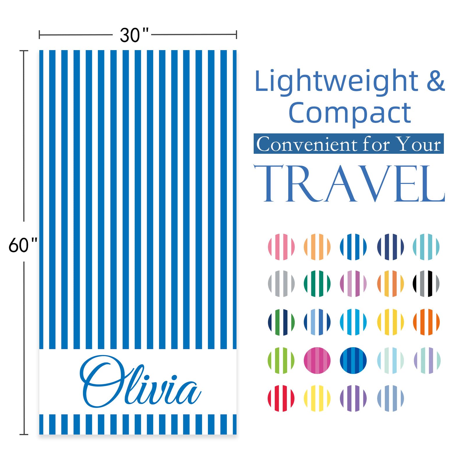 Dreamdecor Custom Beach Towel with Name Striped Kids Personalized Beach Towels for Swimming Pool Vacation Graduation Gifts Microfiber Sand Free Fast Drying Beach Towel for Adults Women Men