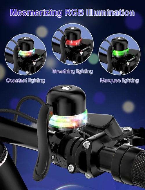 Bike Bell for Kids & Adults, Light up Bike Accessories Adjustable with Ferrules Fit for 0.74-1.25in(19-31.8mm) Bicycle Handlebars, Aluminum Made & Crisp Sound for Mountain Dirt Road Bike Ebike