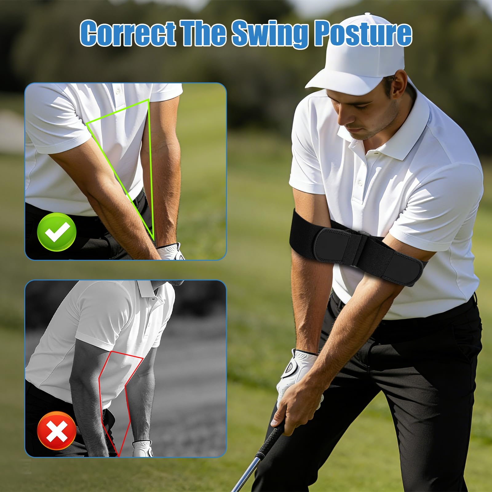TOTITOM Golf Swing Training Aid- Adjustable Swing Correcting Arm Band, Swings Path Control for Enhance Muscle Memory & Connection, Golf Trainer for Right & Left-Handed Players