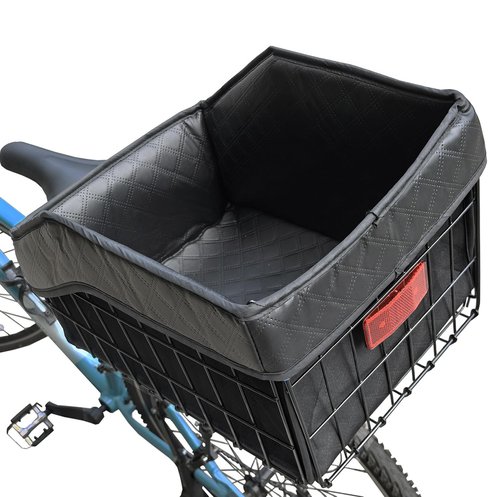 THALOUS Large Bike Rear Basket Thickened Folding Bicycle Basket with Leather Liner Bag Waterproof Cover Cargo Net Quick Release
