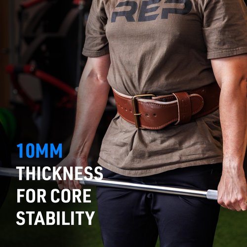 REP Leather Lined Weightlifting Belt, 10mm Powerlifting Support Belt for Squats, Deadlifts, Gym Training, IPF Compliant, Adjustable Buckle, Back Brace for Men and Women, Black, Small (Brown, XX-Large)