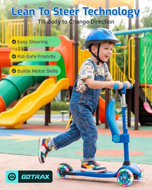 Gotrax KS3 Kids Kick Scooter - LED Lighted Wheels, Adjustable Handlebars & Removable Seat | Ages 2-8, Up to 110 Lbs
