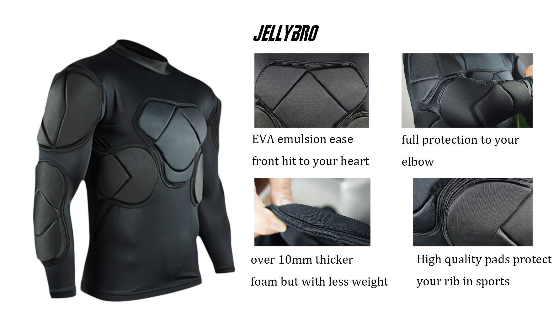 Jellybro Men's Padded Football Protecitve Gear Set Training Suit Rib Protector