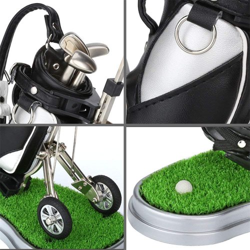 10L0L Golf Pen Holder, Golf Bag Pen Holder Golfs Club Ballpoint Pen, Office Desk Decoration, Business Souvenir Golfer Birthday Gifts for Men Women - Silver Black