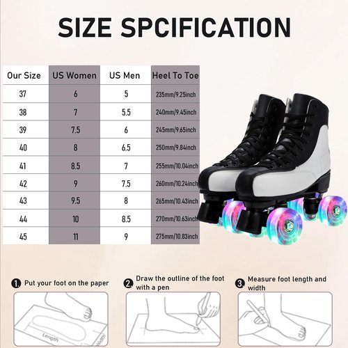 jessie Roller Skates of Women&Men, Adult Breathable PU Leather Flash Wheels Roller Skates for Beginners Professionals Indoor Outdoor