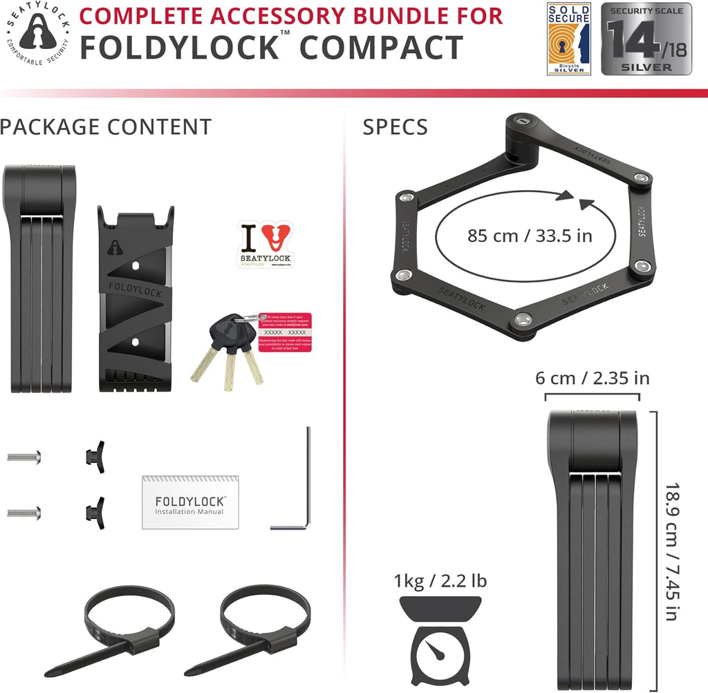 Seatylock FoldyLock Compact Folding Bike Lock - Lightweight, High-Security Design | Heavy-Duty Anti-Theft Protection with Keys & Case