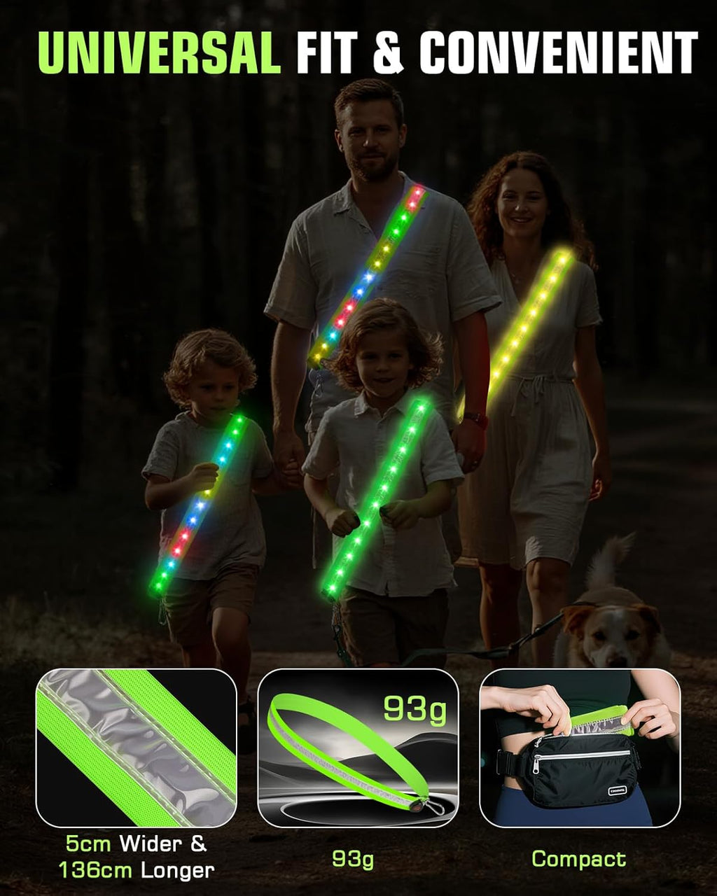 Zacro LED Reflective Vest - High Visibility Safety Gear with 5 Colors & 3 Light Modes | Rechargeable for Night Walking