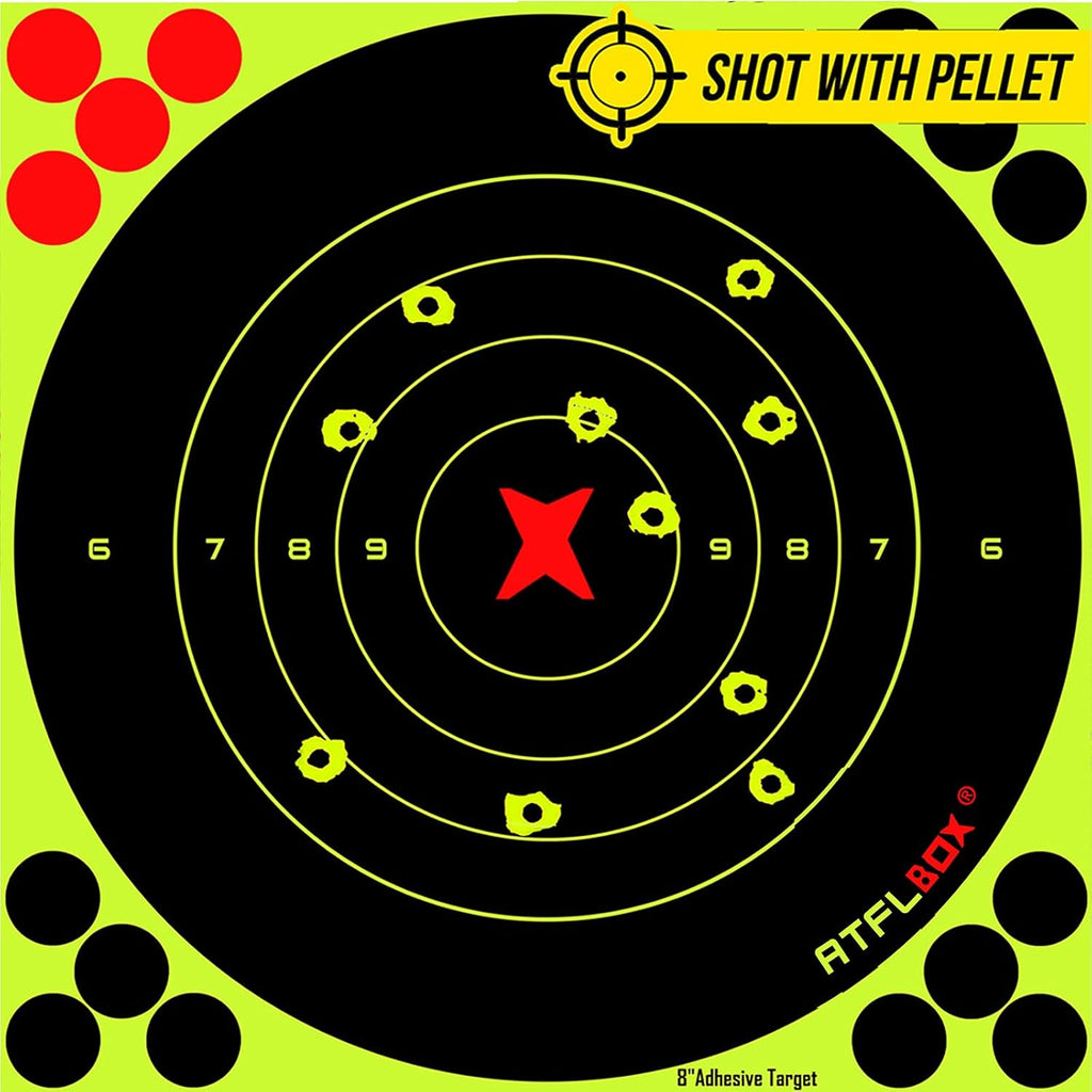 ATFLBOX 8-Inch Fluorescent Yellow Bullseye Shooting Target Stickers - Perfect for Indoor & Outdoor Ranges | Compatible with Handguns, Rifles, and Airsoft