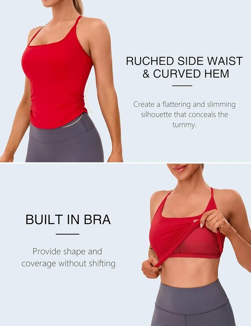 BMJL Women's Workout Tank Tops - Built-In Bra & Ruched Design for Yoga | Athletic Racerback Shirts
