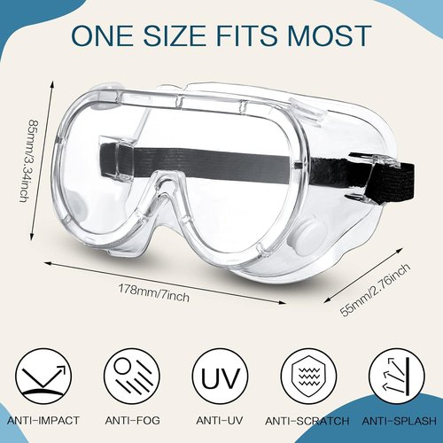 Macarrie Anti-Fog Safety Goggles - 50 Pcs Lightweight & Adjustable for Medical & Chemistry Use