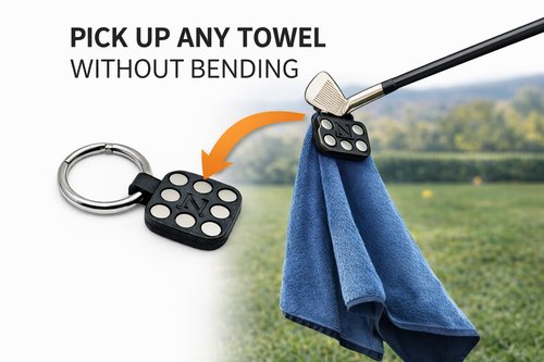 IQ Labs Magnetic Golf Towel Clip – Strong N52 Magnet Pickup, Clip-On for Any Towel, Golf Cart & Bag Attachment, No-Bend Grab-and-Go Towel Holder
