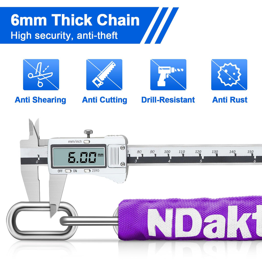 NDakter Bike Chain Lock, 5 Digit Combination Heavy Duty Anti Theft Bicycle Chain Lock,2.62/3.2/4.27/5/6Ft Long Security Resettable Bike Locks for Bike, Bicycle, Scooter, Door, Gate, Fence-4/6mm Thick