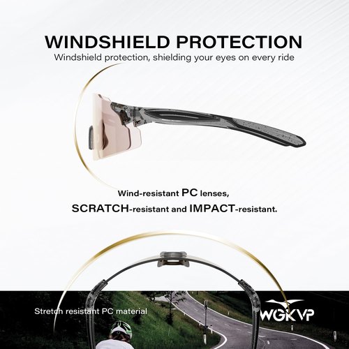 WGKVP Photochromic Sunglasses, UV400 Protection, Sports Glasses For Men and Women Cycling Jogging Travel Goggles (Crystal Grey-Gold)