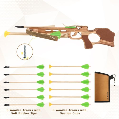 Crossbow Toy Set - Handmade Wooden Arrows & Quiver | Archery Prop for Kids' Halloween Cosplay - Green