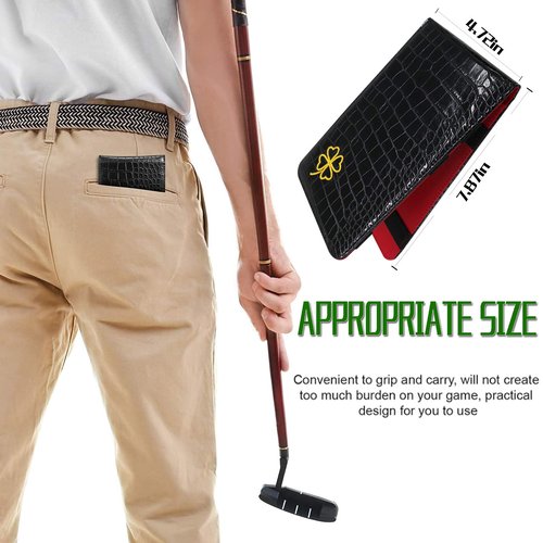 FINGER TEN Golf Scorecard Holder Leather Yardage Books Cover Lucky Clover with 2 Free Pencil Value Pack Deluxe Pocket Score Card Covers Gift for Men Women Golfer (Black)