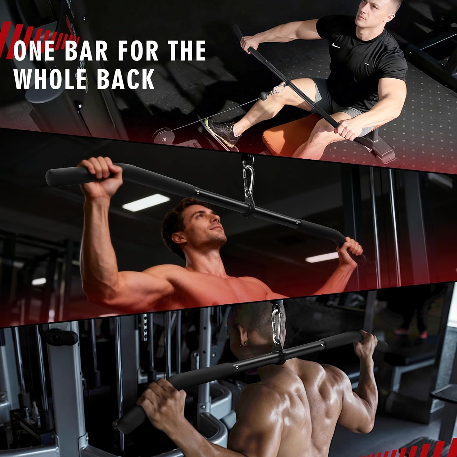 Skiennix 39.7'' LAT Pulldown Bar - Full Rotation Pulley Attachment for Strength Training | Rubber Grip