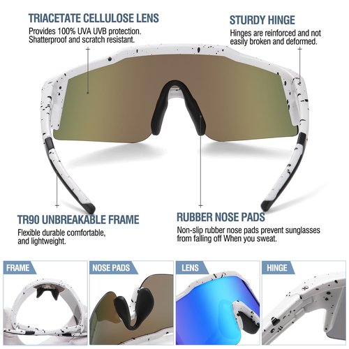 DUCO Kids Sunglasses Youth Baseball Sunglasses for Boys Girls Softball Sports Sun Glasses UV Protection DK326 (White Frame Black Dots Blue Lens)