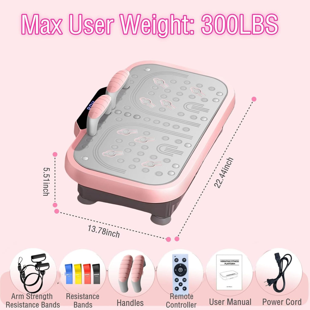 Skiennix Vibration Plate Exercise Machine - Whole Body Shake Board with Bluetooth & Resistance Bands | Pink