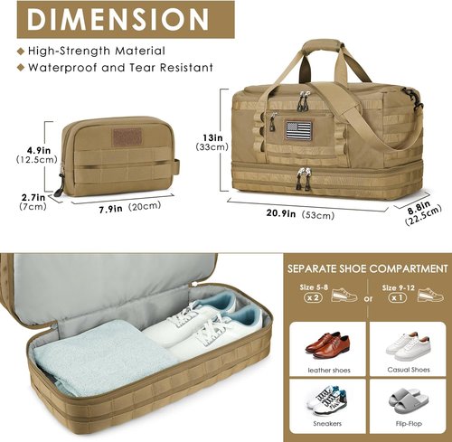 ETRONIK Travel Bag - Versatile Gym & Tactical Duffle with Shoe Compartment | Brown, Ideal for Weekend Trips