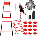 Professional Agility Ladder - 20ft Speed Training Set with 12 Soccer Cones, 4 Hurdles & Parachute