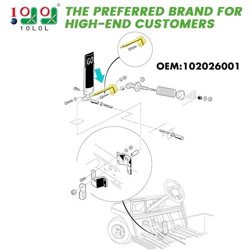 10L0L Golf Cart Accelerator Pivot Rod Assembly Kit Compatible with Club Car DS Gas & Electric Golf Carts Years 1996 -Up Replaces #1017325 101206001 102026001