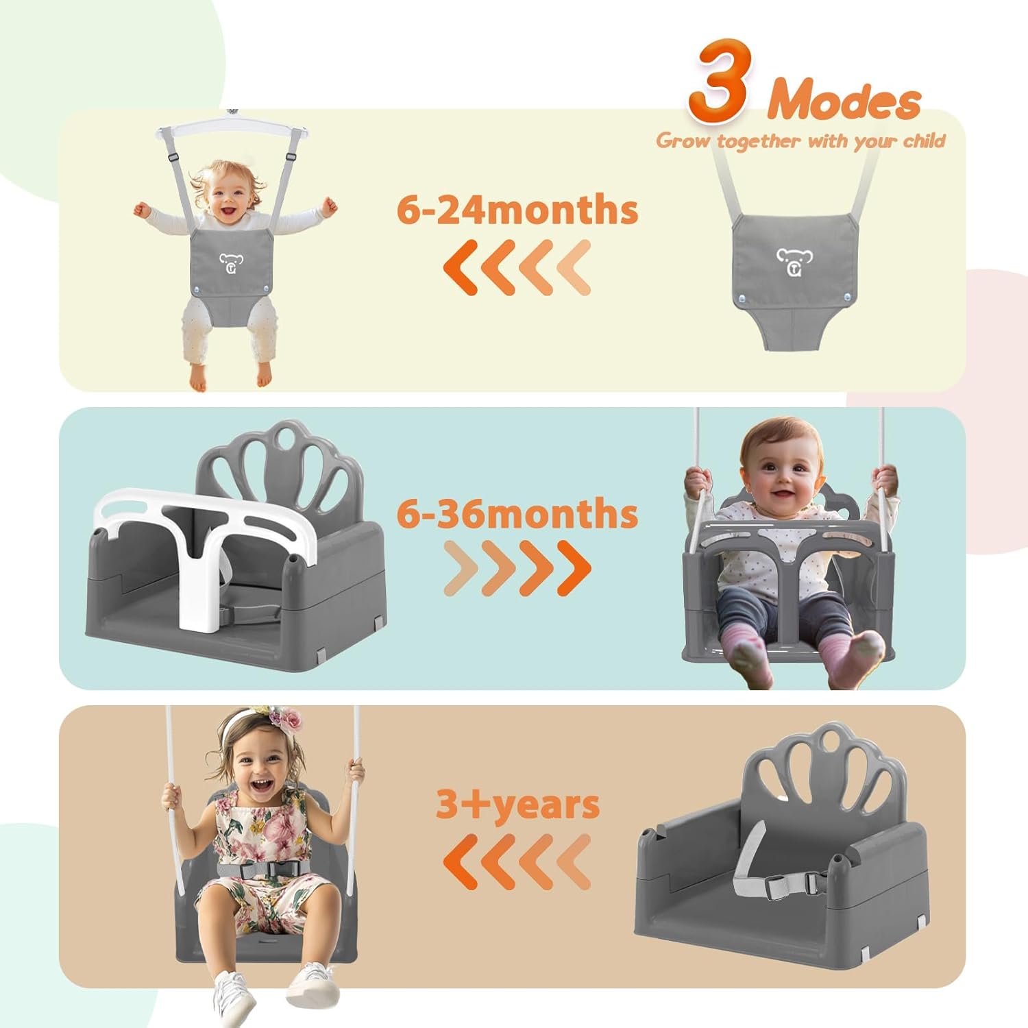 Skiennix Foldable Toddler Swing Set - Safe Indoor & Outdoor Baby Jumper | Durable Gray Design