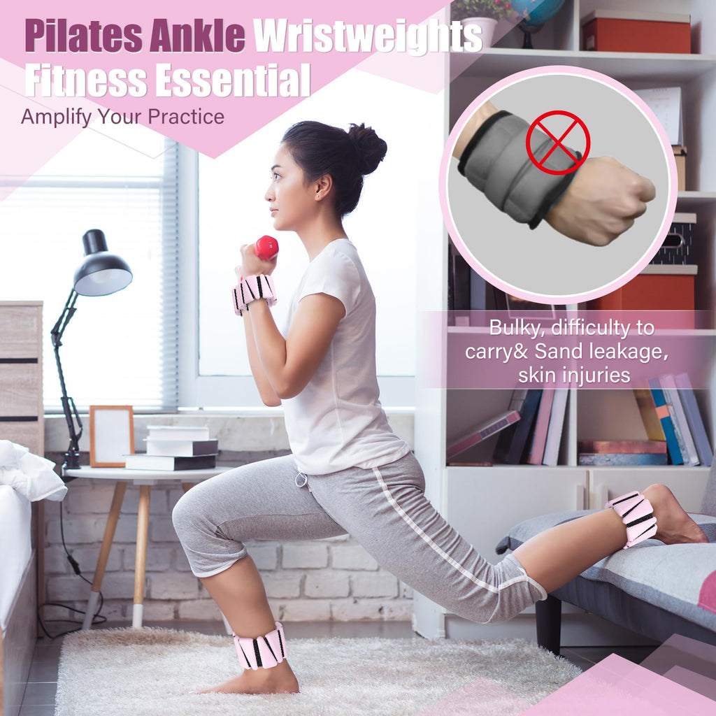 Vinsot Wrist Weights for Women Set of 4（4 Lbs）Adjustable Silicone Ankle Weight Bracelet for Yoga Pilates Gym Workout Running Walking Strength Training(Pink)