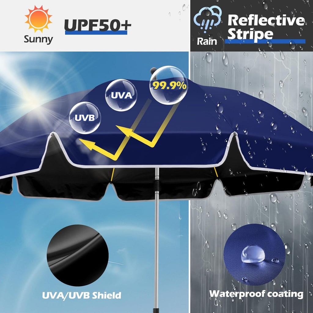 Skiennix 48.8-Inch Large Beach Umbrella - 360° Adjustable UV Protection with Clamp for Chairs & Strollers
