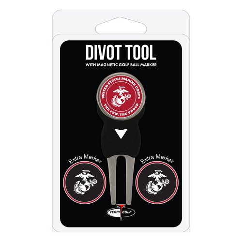 Team Golf Military Marines Divot Tool Pack with 3 Golf Ball Markers Divot Tool with 3 Golf Ball Markers Pack, Markers are Removable Magnetic Double-Sided Enamel