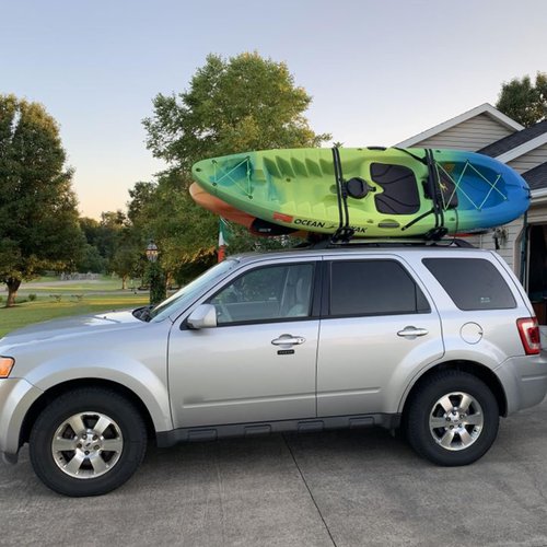 Leader Accessories 2 in 1 Folding Kayak Rack J Bar Car Roof Rack for Canoe Surf Board SUP On Roof Top Mount on SUV, Car and Truck Crossbar with 4 pcs Tie Down Straps