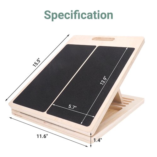 Reoceing Portable Wooden Slant Board for Calf Stretching, Adjustable 5-Angle Incline Board for Ankle, Heel & Foot Exercise, 400lb Capacity, Includes Training Poster