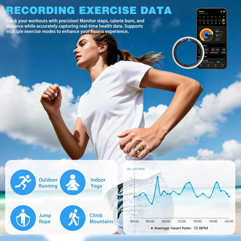 Skiennix Smart Ring - Women's Health & Fitness Tracker with Heart Rate, SpO2, Sleep Monitoring | Silver 10