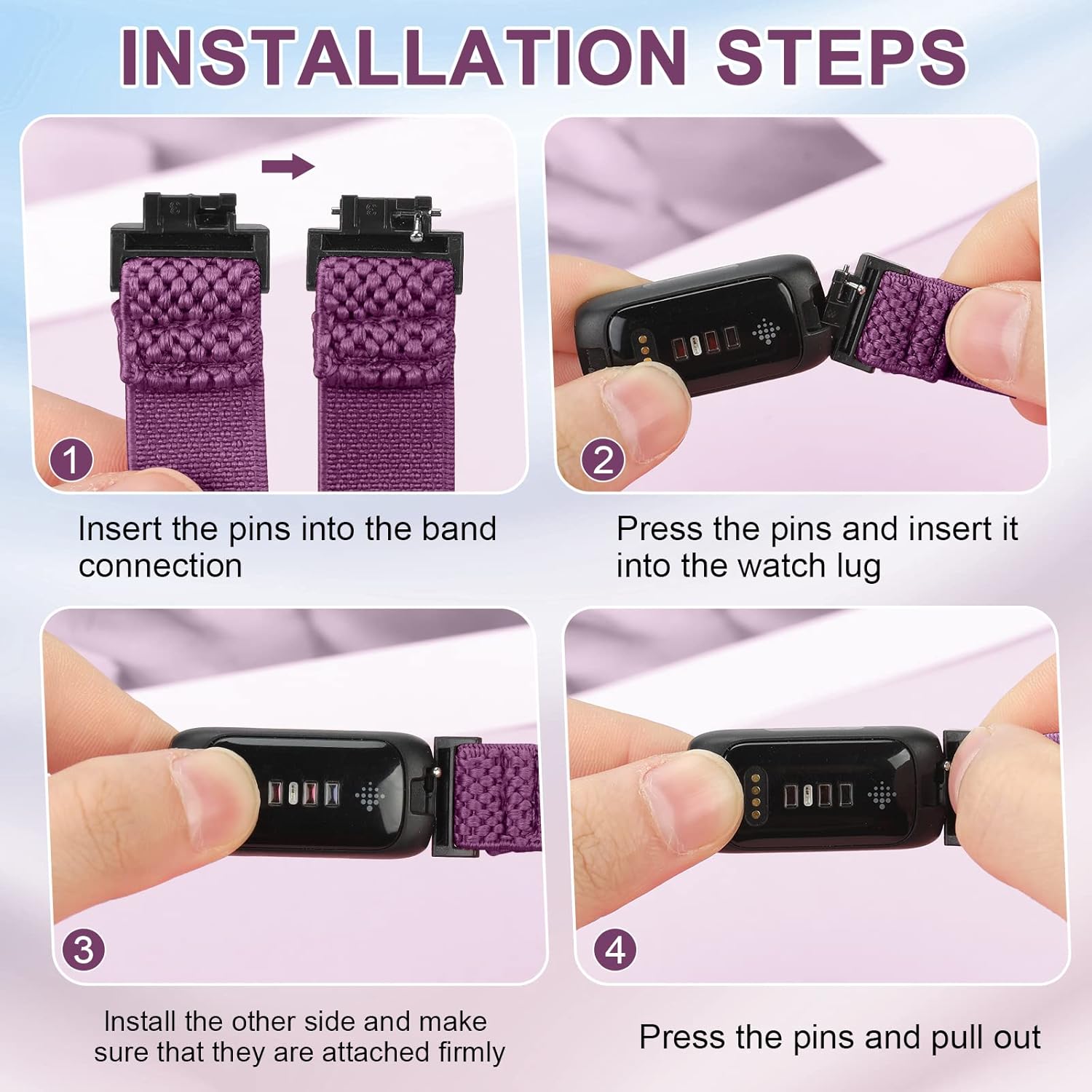 Vodtian 4-Pack Elastic Nylon Loop Bands for Fitbit Inspire 3 | Adjustable Sport Straps for Men & Women