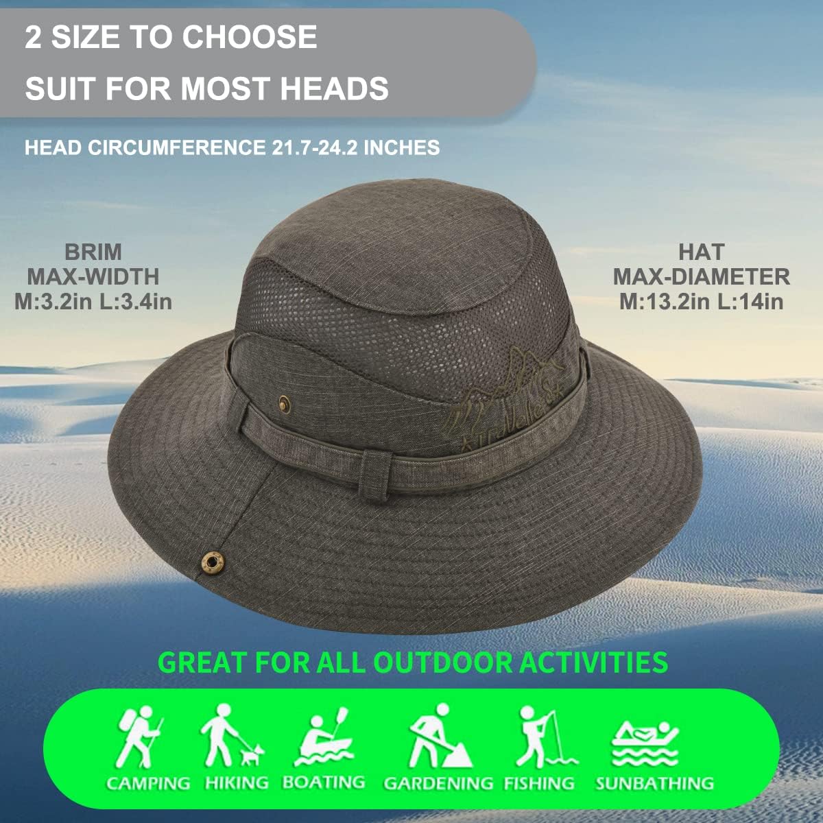 Sun Hat for Men - Cotton Embroidered Wide Brim Bucket Hat for Summer Outdoor Protection | Foldable Safari Design