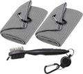 Aebor Golf Towels, Microfiber Waffle Pattern Tri-fold Golf Towel - Brush Tool Kit with Club Groove Cleaner, with Clip Men Women Golf Gifts (2 Grey Towel+Black Brush)