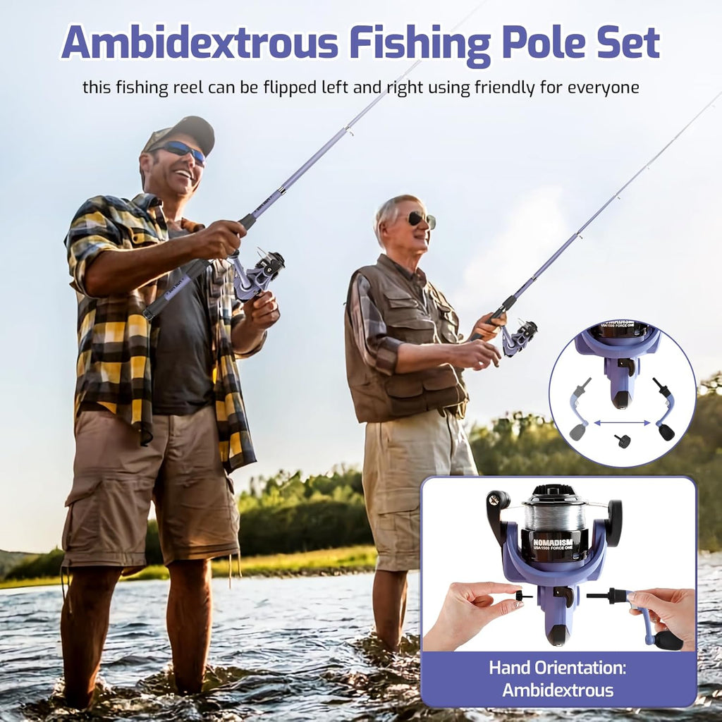Skiennix Kids Fishing Pole Set - Portable Telescopic Rod & Reel Combo for Boys & Girls | Ambidextrous Design