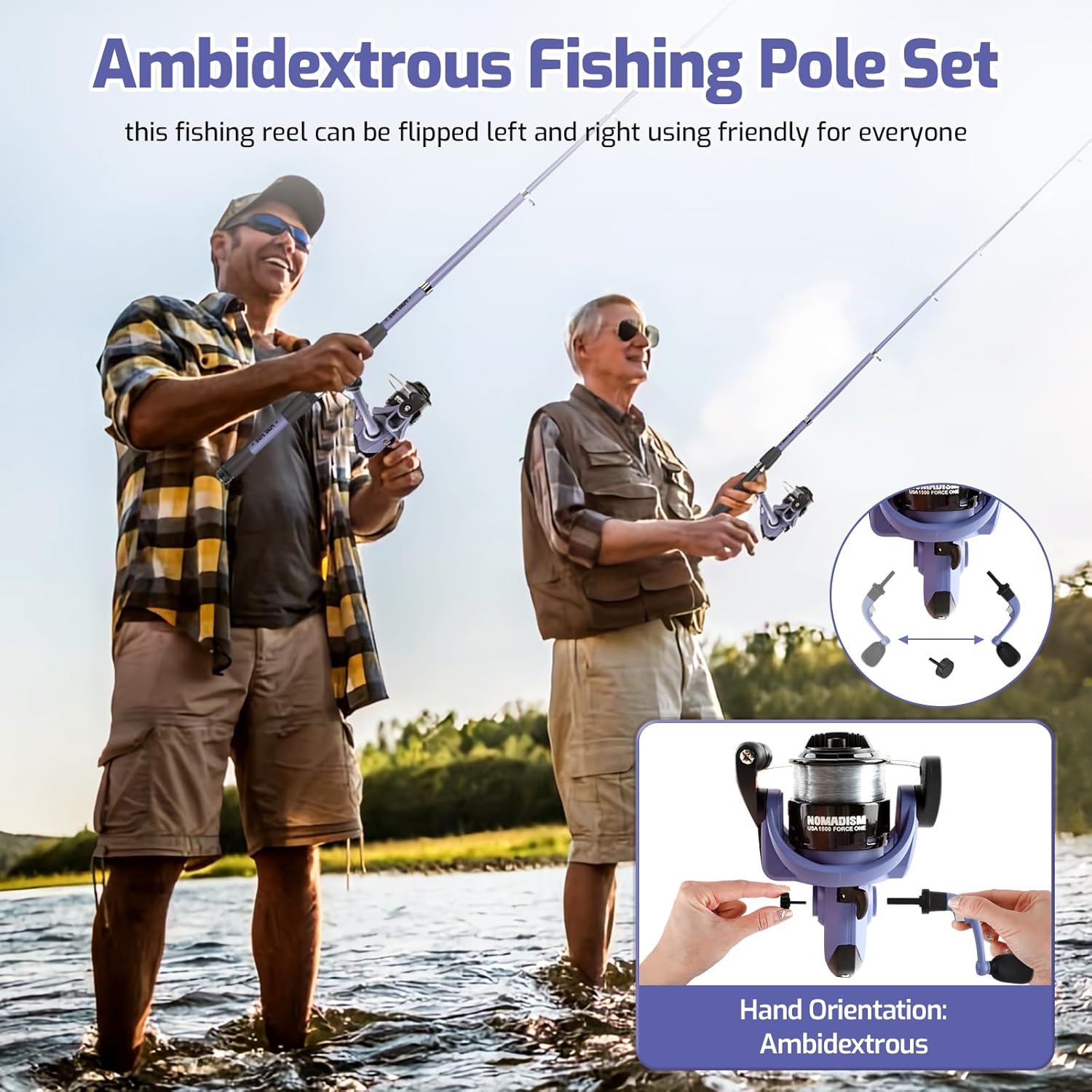 Skiennix Kids Fishing Pole Set - Portable Telescopic Rod & Reel Combo for Boys & Girls | Ambidextrous Design