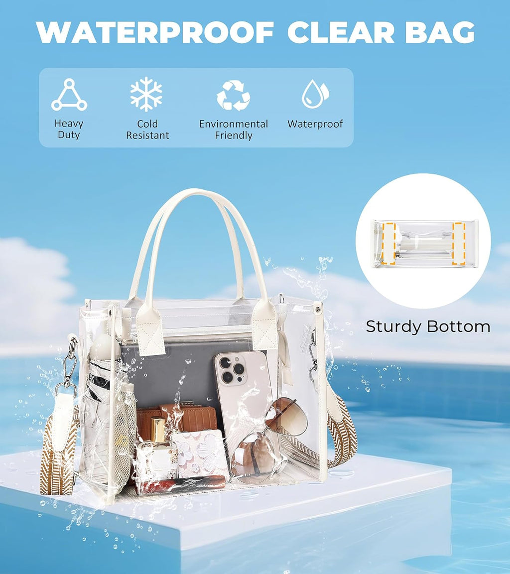 Skiennix Clear Tote Bag - Transparent Stadium Purse for Women | Durable PVC with Guitar Strap