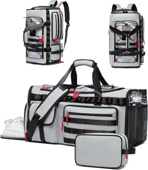 MCBD 45L Gym Bag - Versatile Travel Duffle with Shoe & Laptop Compartment | Grey Weekender Tote