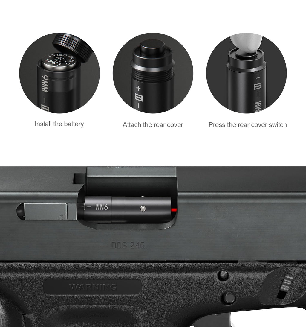 Feyachi Bore Sighting Laser 9mm Red Dot Laser Boresighter for Handgun Pistol with Tail Switch Included