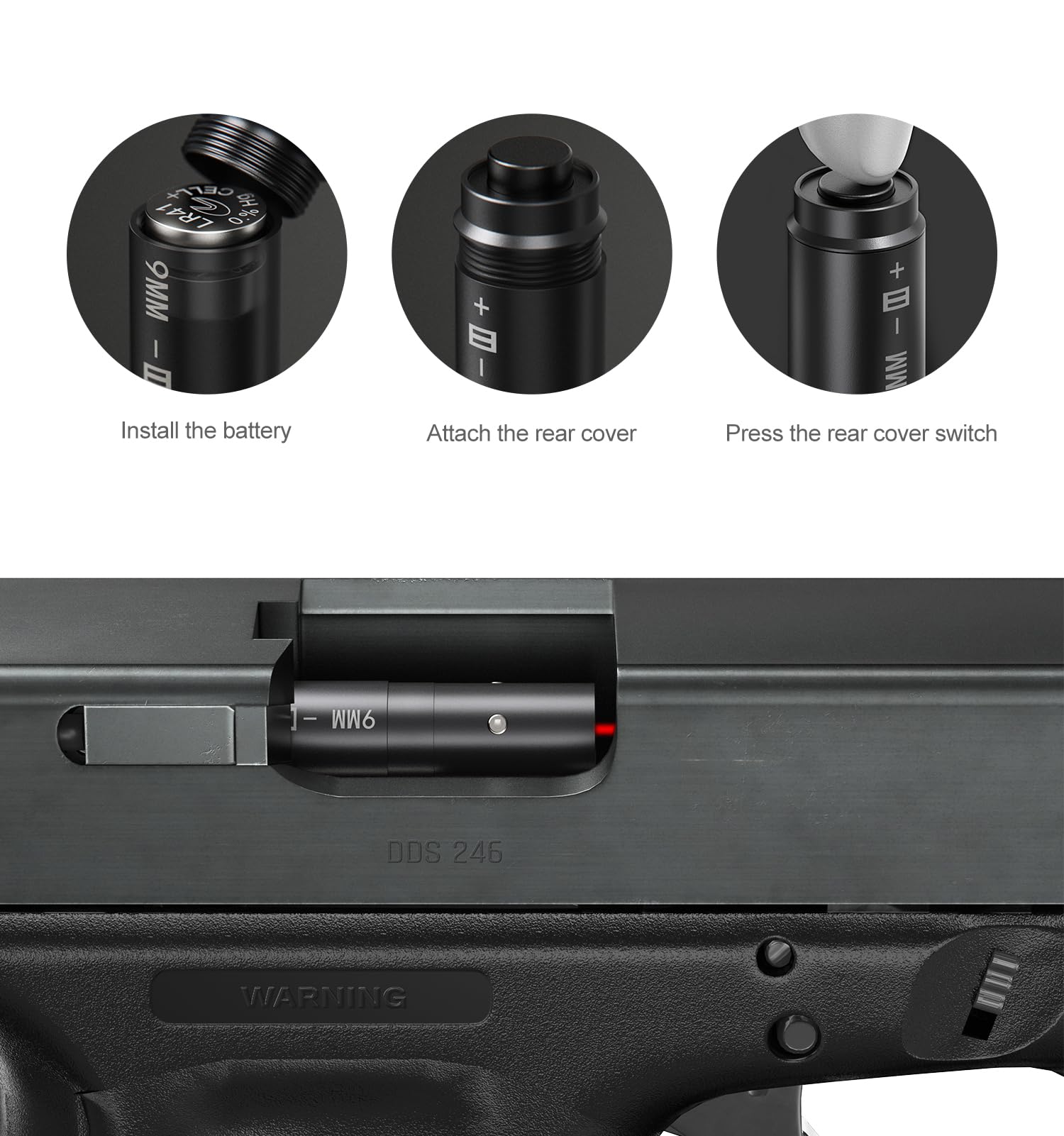 Feyachi Bore Sighting Laser 9mm Red Dot Laser Boresighter for Handgun Pistol with Tail Switch Included