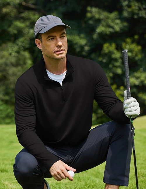 COOFANDY Men's Quarter Zip Pullover Sweatshirt - Casual Mock Neck Long Sleeve Golf Shirt
