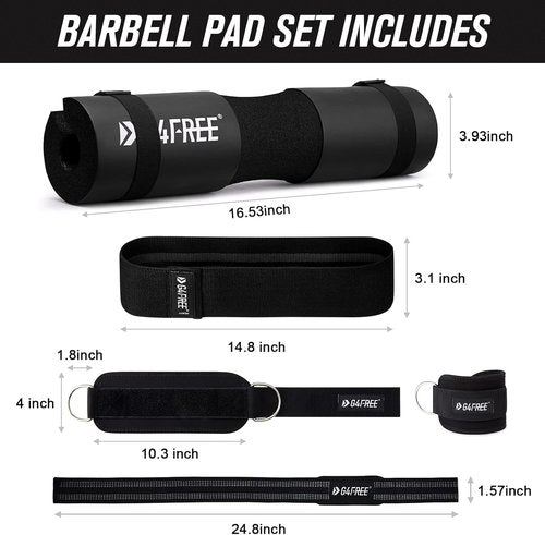 G4Free Barbell Pad Set - 9-Piece Gym Equipment for Squats, Hip Thrusts & Lunges | Includes Ankle Straps & Resistance Bands