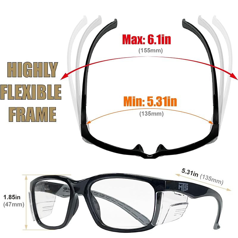 Anti-Fog Safety Glasses with Side Shields ANSI Z87.1 Black & Clear