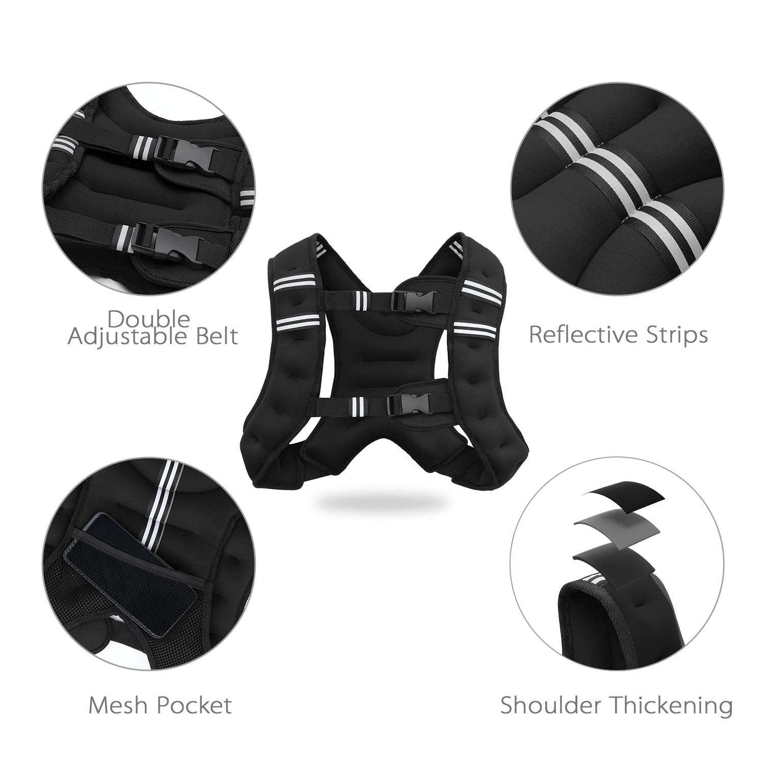 VIVITORY Weighted Vest Workout Equipment, 11lbs/18lbs Body Weight Vest for Men, Women, Strength Training, Running, Fitness, Muscle Building, Weight Loss, Weight lifting (18 lbs, Black)