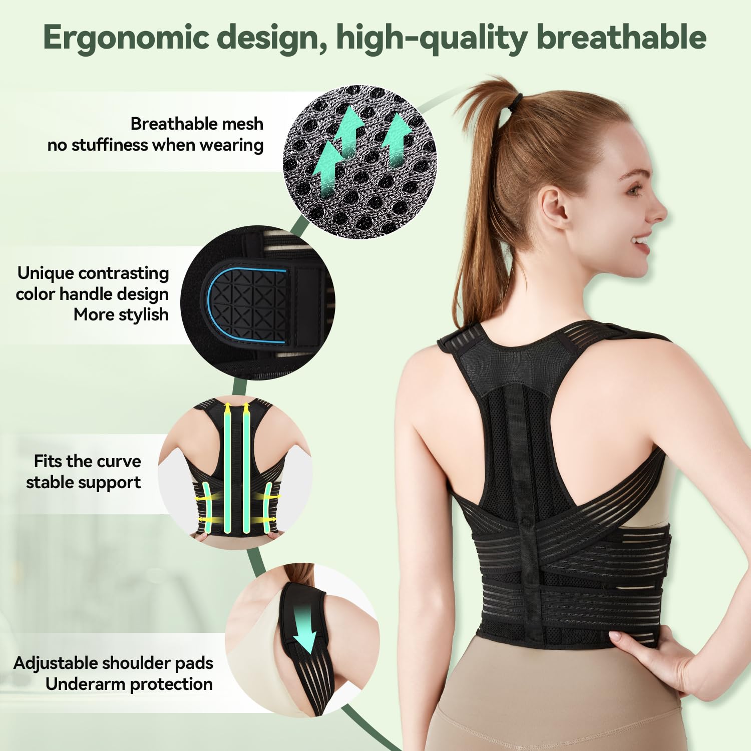 Skiennix Back Brace - Adjustable Posture Corrector for Pain Relief | Breathable 4-Point Support System, Medium