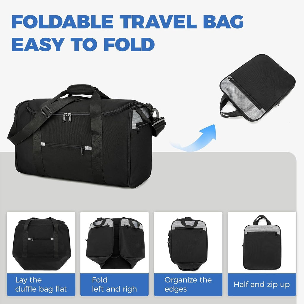 Skiennix 18-Inch Small Gym Bag - Foldable Black Duffel for Travel & Airplane Carry-On